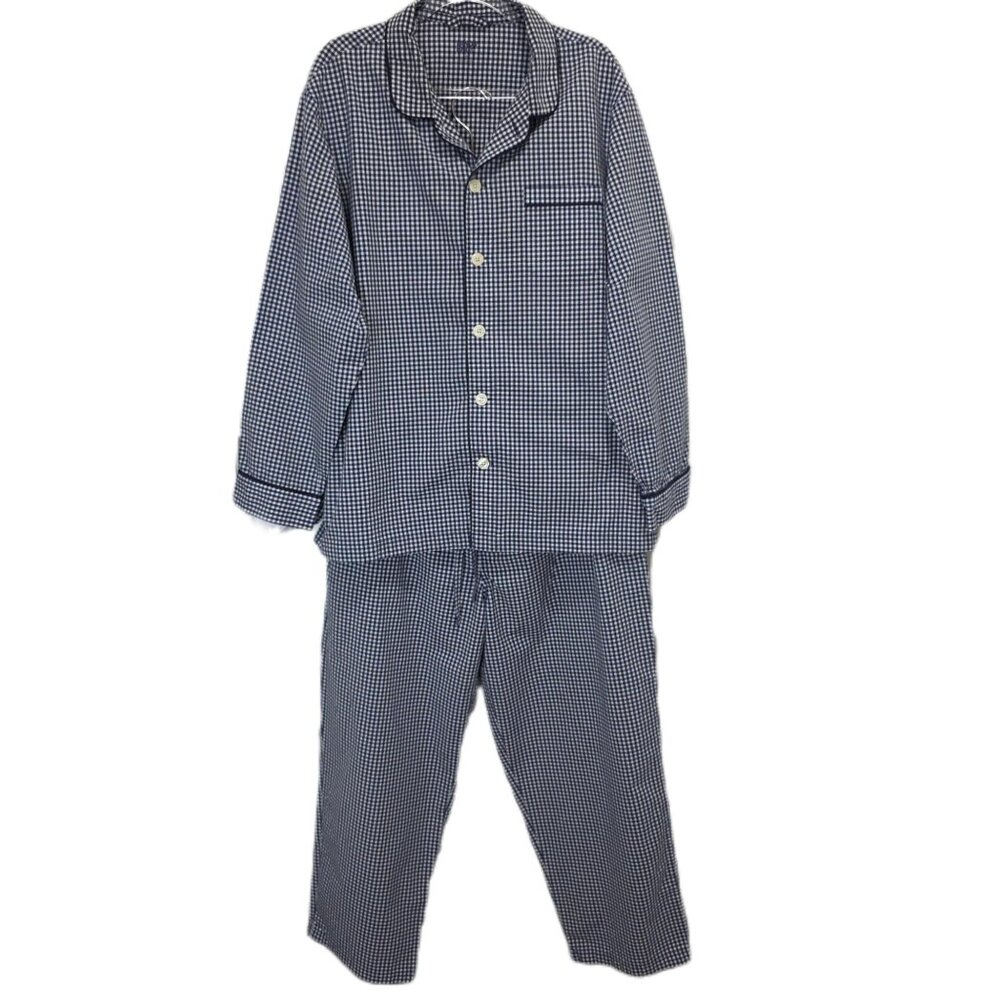 1371 Lands' End 2Pc PJ Set Check Print Button Up Long Sleeve Pajamas Sz.XL Mens